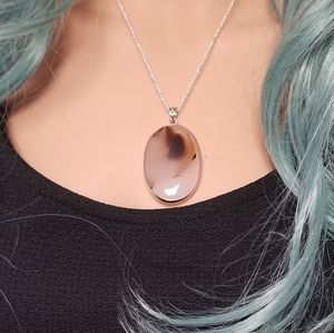 Montana agate 925 sterling silver stamped necklace